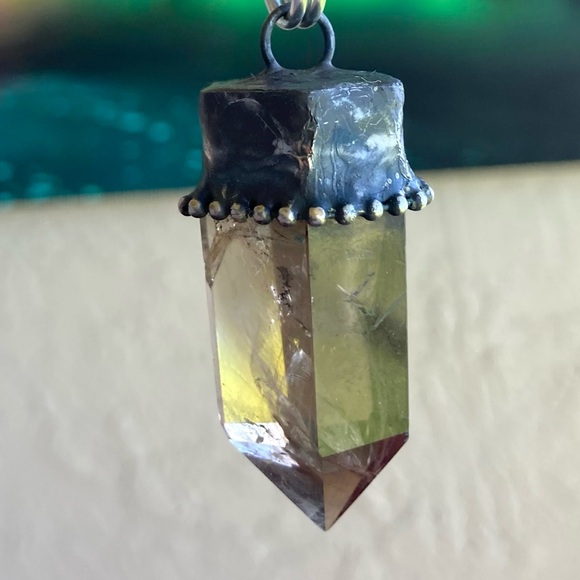 Handmade big raw black Smokey crystal quartz maille silver boho goth necklace - Picture 13 of 16